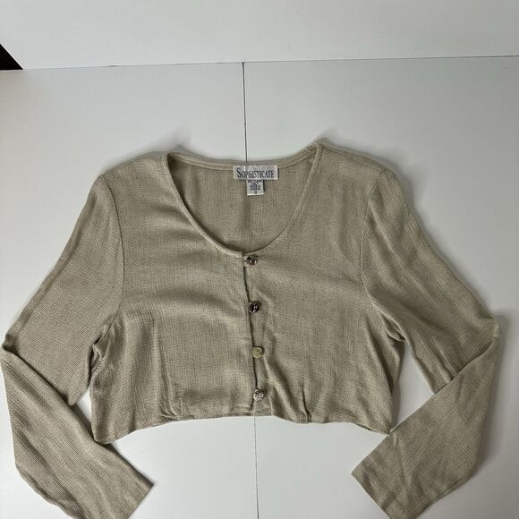 Vtg Sophisticate Cropped Cardigan Sz 11/12 Neutral Flax Canada Minimalist 90s - Picture 14 of 15
